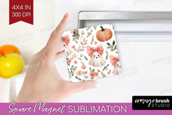 Cute Ghost Magnet Sublimation - Spooky Halloween Square PNG Product Image 1