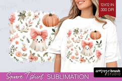 Cute Ghost Square Tshirt Background - Spooky Halloween PNG Product Image 1