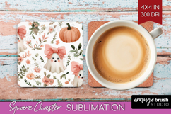Cute Ghost Square Coaster - Spooky Halloween Coaster PNG Product Image 1