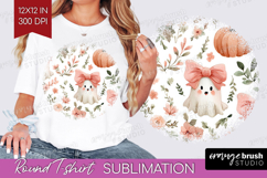 Cute Ghost Round Tshirt Background - Spooky Halloween PNG Product Image 1