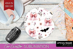 Cute Ghost Car Coaster - Spooky Halloween Coaster PNG Product Image 1