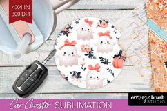 Cute Ghost Car Coaster - Spooky Halloween Coaster PNG Product Image 1