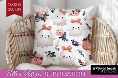 Cute Ghost Pillow Sublimation - Spooky Halloween Pillow PNG Product Image 1