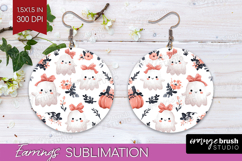 Cute Ghost Round Earrings - Spooky Halloween PNG Sublimation Product Image 1