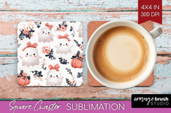 Cute Ghost Square Coaster - Spooky Halloween Coaster PNG Product Image 1