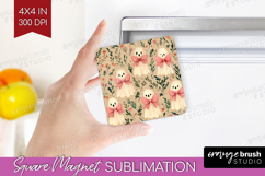 Cute Ghost Magnet Sublimation - Spooky Halloween Square PNG Product Image 1