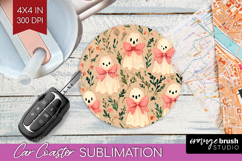 Cute Ghost Car Coaster - Spooky Halloween Coaster PNG Product Image 1