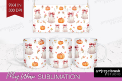 Cute Ghost Mug Wrap - Spooky Halloween Mug PNG Sublimation Product Image 1