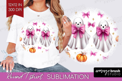 Cute Ghost Round Tshirt Background - Spooky Halloween PNG Product Image 1