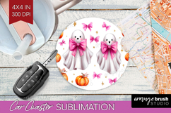 Cute Ghost Car Coaster - Spooky Halloween Coaster PNG Product Image 1