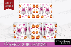 Cute Ghost Mug Wrap - Spooky Halloween Mug PNG Sublimation Product Image 1