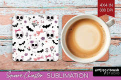 Cute Ghost Square Coaster - Spooky Halloween Coaster PNG Product Image 1