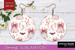 Cute Ghost Round Earrings - Spooky Halloween PNG Sublimation Product Image 1