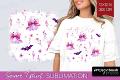Cute Ghost Square Tshirt Background - Spooky Halloween PNG Product Image 1