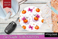 Cute Ghost Car Coaster - Spooky Halloween Coaster PNG Product Image 1