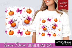 Cute Ghost Square Tshirt Background - Spooky Halloween PNG Product Image 1