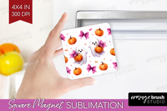 Cute Ghost Magnet Sublimation - Spooky Halloween Square PNG Product Image 1
