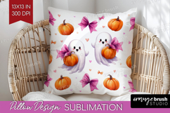 Cute Ghost Pillow Sublimation - Spooky Halloween Pillow PNG Product Image 1
