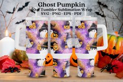 ghost pumpkin pink purple watercolor halloween 40oz quencher tumbler sublimation wrap uv dtf wrap SVG high resolution transparent background