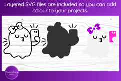 Cute ghost taking a selfie with an phone – cozy-kawaii Halloween SVG for Cricut, sublimation, and spooky crafts