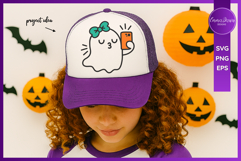 Cute ghost taking a selfie with an phone – cozy-kawaii Halloween SVG for Cricut, sublimation, and spooky crafts