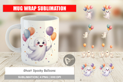 Mug Wrap Watercolor Ghost Spooky Balloons Product Image 1