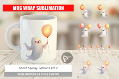 Mug Wrap Watercolor Ghost Spooky Balloons Product Image 1