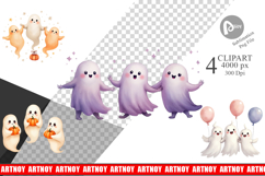Clipart Watercolor Ghost Trio Product Image 1