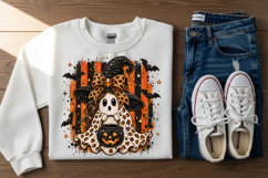 Ghost Witch Leopard Rhinestone PNG Design Product Image 3