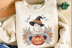 Ghost with Black witch hat Png Product Image 3