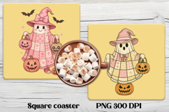 Cute Halloween patchwork ghost square coaster sublimation Product Image 1