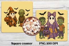 Cute Halloween patchwork ghost square coaster sublimation Product Image 1