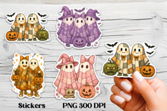 Cute Halloween patchwork ghost stickers printable PNG Product Image 1
