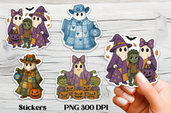Cute Halloween patchwork ghost stickers printable PNG Product Image 1