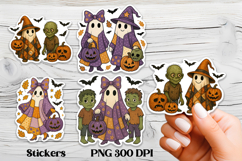 Cute Halloween patchwork ghost stickers printable PNG Product Image 1