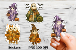 Patchwork pumpkin stickers | Halloween ghost sticker PNG Product Image 1