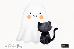 Cute Halloween Ghost and Cat Clipart | Halloween PNG Product Image 1