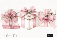 Coquette Christmas Gift Clipart | Pink Christmas PNG Product Image 1