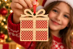 Gift Box Bauble Laser Cut Wood File, Christmas Ornament SVG Product Image 1