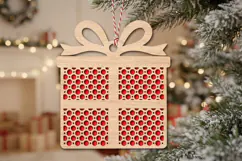 Gift Box Bauble Laser Cut Wood File, Christmas Ornament SVG Product Image 2