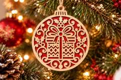 Gift Box Christmas Ornament SVG, Laser Cut Glowforge File Product Image 2