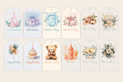 Christmas card, Watercolor greeting Card, Gift Tag Bundle Product Image 8