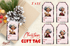 Christmas gift tags, funny elderly old lady with wine glass Product Image 1