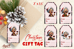 Christmas gift tags, laughing elderly old lady with wine Product Image 1