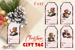 Christmas gift tags, elderly lady drinking wine cooking pie Product Image 1