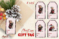Christmas gift tags, sad old lady with lights and cat Product Image 1