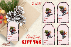 Christmas gift tags, happy smiling old lady skateboarding Product Image 1