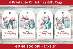 Christmas Gift Tags, teddy bear with wrapped gifts Product Image 1