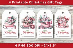 Christmas Gift Tags, pink floral sleigh Product Image 1