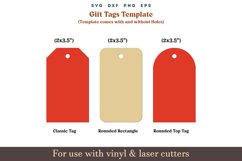 Gift Tags Template featuring various tag designs in both &#039;With Tag Hole&#039; and &#039;Without Tag Hole&#039; options. Tag shapes include Classic Tag, Rounded Rectangle, Rounded Top Tag, Scalloped Tag, Bracket Tag, and Oval Tag, all available in sizes ranging from 2x3.